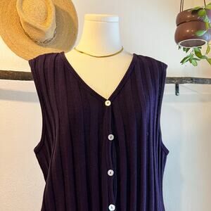 Coldwater Creek Purple 100% Cotton Button Front Sweater Vest Size Large USA Made